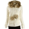 Juicy Couture Womens Fur Trimmed Velour Hoodie-Off White - Small