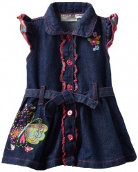 Carter's Watch the Wear Baby-girls Infant Denim Dress With Butterly and Ruffle Front, Dark Denim, 24 Months