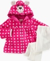 Keep her comfy and unbearably adorable in this fleece polka-dot jacket and pant set from Nannette.