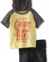 Calvin Klein Baby-Boys Infant Hooded Tee with Shorts, Gray/Yellow, 12 Months