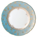 Inspired by the flamboyant designs of the 19th century, Eden Turquoise is both refined and sophisticated. This Limoges porcelain dinnerware service is a remarkable reproduction that captures the beauty of engraved gold work. Made in Limoges, France.