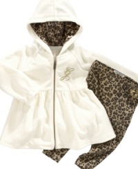 Your little diva will look darling in this leopard lined hoodie and leopard print leggings by Guess.