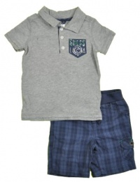 GUESS Infant Boys Grey Heather Plaid 2Pc Short Set (24M)