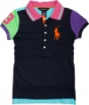 Ralph Lauren Toddler Girls Big Pony Color Block Mesh Polo, Navy Multi, 2/2T