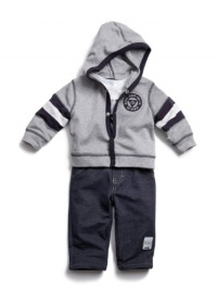 GUESS Kids Boys Baby Long-Sleeve Tee, Hoody and Pants Se, GREY HEATHER (3/6M)