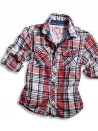 GUESS Kids Boys Big Boy Long-Sleeve Drake Plaid Shirt, PLAID (12/14)