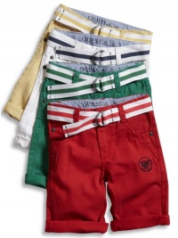 GUESS Kids Boys Belted Shorts with Embroidery (12 - 24m), RED (24M)