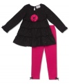 Dazzling top with bright rosette and matching leggings by Rare Editions.