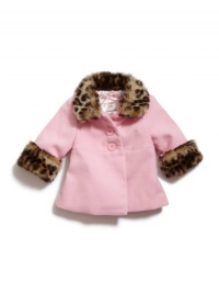 GUESS Kids Girls Jacket With Faux-Leopard Trim, LIGHT PINK (3/6M)