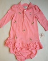 Ralph Lauren Polo Pink RL 2 Piece Floral Ruffled Hem Dress and Diaper Cover, Size 9 Months