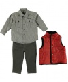 Kenneth Cole Baby-boys Infant Vest with Shirt and Jean, Red, 24 Months