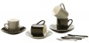 Yedi Houseware Classic Coffee and Tea Black, White and Grey Espresso Cups and Saucers with Spoons, Set of 4