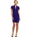 Catherine Malandrino Women's Short Sleeve V-Neck Ruched Front Dress, Purple, Small