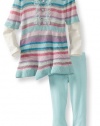 Nannette Baby-Girls Infant 2 Piece Stripes Sweater Set, Aqua/Turquoise, 24 Months