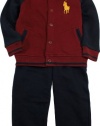 Polo Ralph Lauren Infant Boy's Big Pony Fleece Hook-Up Set (12 Month, Burgundy)