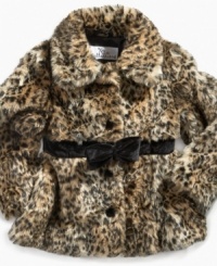 Bundle up your little one in a fierce style with this leopard print faux-fur jacket from KC Collections, with a chic bow detail at waist.