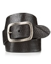 Rendered in luxe washed leather with a wrought rectangular buckle, this John Varvatos belt exudes a rugged distinction.