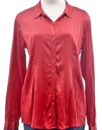 Eileen Fisher Red Crinkle Stretch Long Sleeve Charmeuse Medium