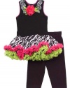 Rare Editions Girls 4-6x Black Fuchsia Lime Zebra Tutu Knit Capri set, 5