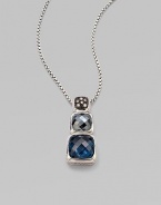 From the Chiclet Collection. A graduated design with faceted hemetite and Hampton blue topaz, accented in sparkling diamonds in blackened sterling silver. Hematite and Hampton blue topazDiamonds, .12 tcwBlackened sterling silverLength, about 17 to 18 adjustableLobster closureImported 