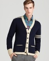 Contrast trim lends a varsity-inspired look to GANT Rugger's pure wool cardigan.