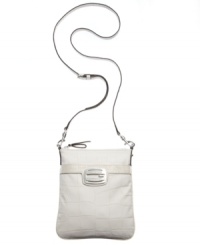 Offered in a variety of neutral and vibrant hues, this fab GUESS design will keep your style on point. Gleaming silvertone hardware and a casual cool crossbody shape add appeal to this versatile crossbody.