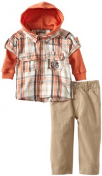 Nannette Baby-boys Infant Moose Plaid 2 Piece Pant Set, Orange, 18 Months