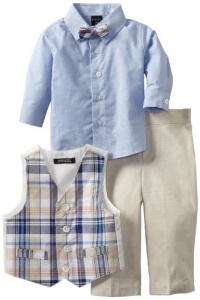 Nautica Dress Up Baby-boys Infant Gustav Plaid Vest Set, Khaki, 12 Months