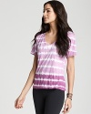 Dip-dyed stripes and a deep ribbed V neckline bring a fashionably fresh element to this tee from So Low.