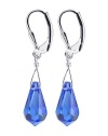 Sterling Silver Teardrop Dark Blue Crystals Earrings Made with Swarovski Elements