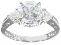 Platinum Plated Sterling Silver 100 Facets Collection Cubic Zirconia Three-Stone Ring (3 cttw)