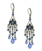 From out of the blue and into your wardrobe. Accentuate any outfit with 2028's chic chandeliers. Earrings highlight multicolored blue crystals suspended from a silver tone mixed metal leverback setting. Approximate drop: 2-3/4 inches.