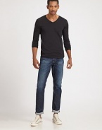 Long-sleeved layering favorite rendered in soft, breathable cotton.V-neckCottonMachine washMade in USA