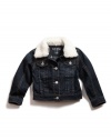 GUESS Kids Girls Denim Jacket with Faux-Fur Collar, DARK STONEWASH (10/12)