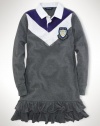 Ralph Lauren Chevoron Rugby Dress Ruffles Girls Size Large (12-14) Grey