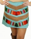 Gorgeous Judith March Aqua Blue Mini Skirt with Tribal Designs - Large