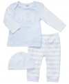 Keep him calm and cozy even when it's a zoo in this cute elephant shirt, striped pants and beanie 3-piece set from Carter's.