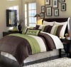 Chezmoi Collection 6 Pieces Beige, Green and Brown Luxury Stripe Comforter Bed in a Bag Set Twin Size