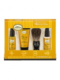 The 4 Elements of The Perfect Shave combine The Art of Shaving's high quality products, handcrafted accessories and expert shaving technique to provide optimal shaving results while helping against ingrown hairs, razor burn, and nicks and cuts. The Starter Kit offers one week's worth of essentials for a close and comfortable shave. Set includes: 0.5 oz. Pre-Shave Oil, 1 oz. Shaving Cream, 0.5 oz. After-Shave Balm and Trial Size Badger Shaving Brush.