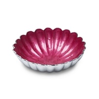 Hand made in sand-cast aluminum decorated with our trademark blend of enamel infused with crushed mother of pearl. Artfully scalloped interior modeled after flower petals. The 12, 8 and 6 bowls nest inside to make a beautiful Peony flower design.