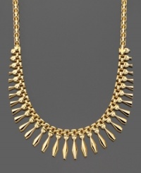 A dramatic accent piece with evening wear, this 14k gold necklace features a wealth of jewel-shaped drops in gradiated sizes. Measures approximately 17 inches long.