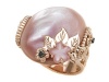 Carlo Viani® 14K Rose Gold Pink Mother of Pearl Ring with Black Diamonds Size 7