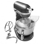 Designed for the home baker with a professional mindset, this versatile stand mixer contains everything you need to mix dough faster and better. Components include wire whip, burnished flat beater, pouring shield and PowerKnead™ spiral dough hook, which replicates hand-kneading to handle 20% more dough than previous models. One-year limited warranty. Qualifies for Rebate