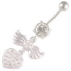 14 Gauge (1.6mm), 3/8 Inch (10mm) [ Heart with wings ] [ Clear ] Swarovski Crystal Ferido dangle belly dangling navel button ring dangly bar piercing ASFC - Pierced Jewellery Body Piercing Jewelry