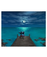 Disney's Mickey and Minnie Mouse enjoy a romantic evening, peering out over the moonlit horizon in this fine canvas print of Walfrido's Sharing a Moment.