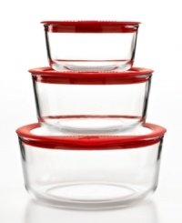 Neat solutions-clean up the way you store & organize leftovers, ingredients and more with these durable glass containers. The no-leak design features durable glass lids ideal for letting out steam & heat and releasing air for a tighter seal that keeps freshness in. 2-year warranty.