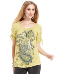 A watercolor-inspired paisley print enlivens Style&co.'s petite tee. Make it a weekend favorite!