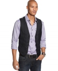 Get vertical with your layers with this sleek striped vest from Marc Ecko Cut & Sew.