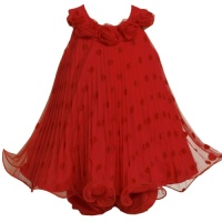 Bonnie Baby-Girls Infant Flocked Dot Mesh Dress With Wire Hem, Red, 12 Months