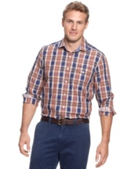 Punch up your everyday wear with plaid in this long-sleeved shirt from Tommy Bahama.